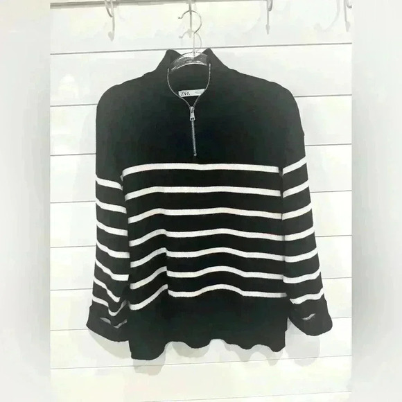 Zara blogger favorite striped collar knitted oversize sweater cardigan size m - Picture 2 of 6